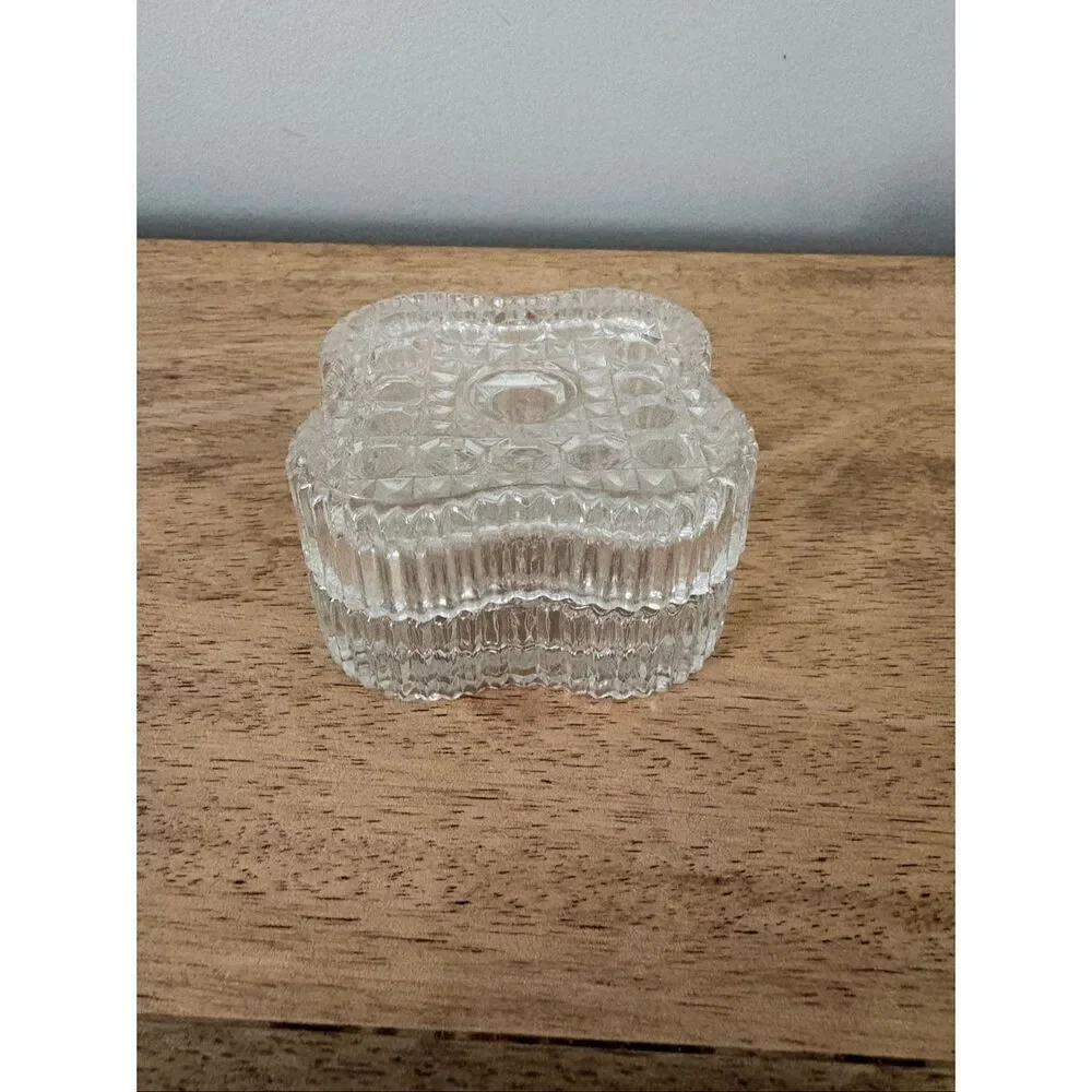 Vintage Borgonovo Pressed Glass Square Button & Cane Covered Trinket Dish
